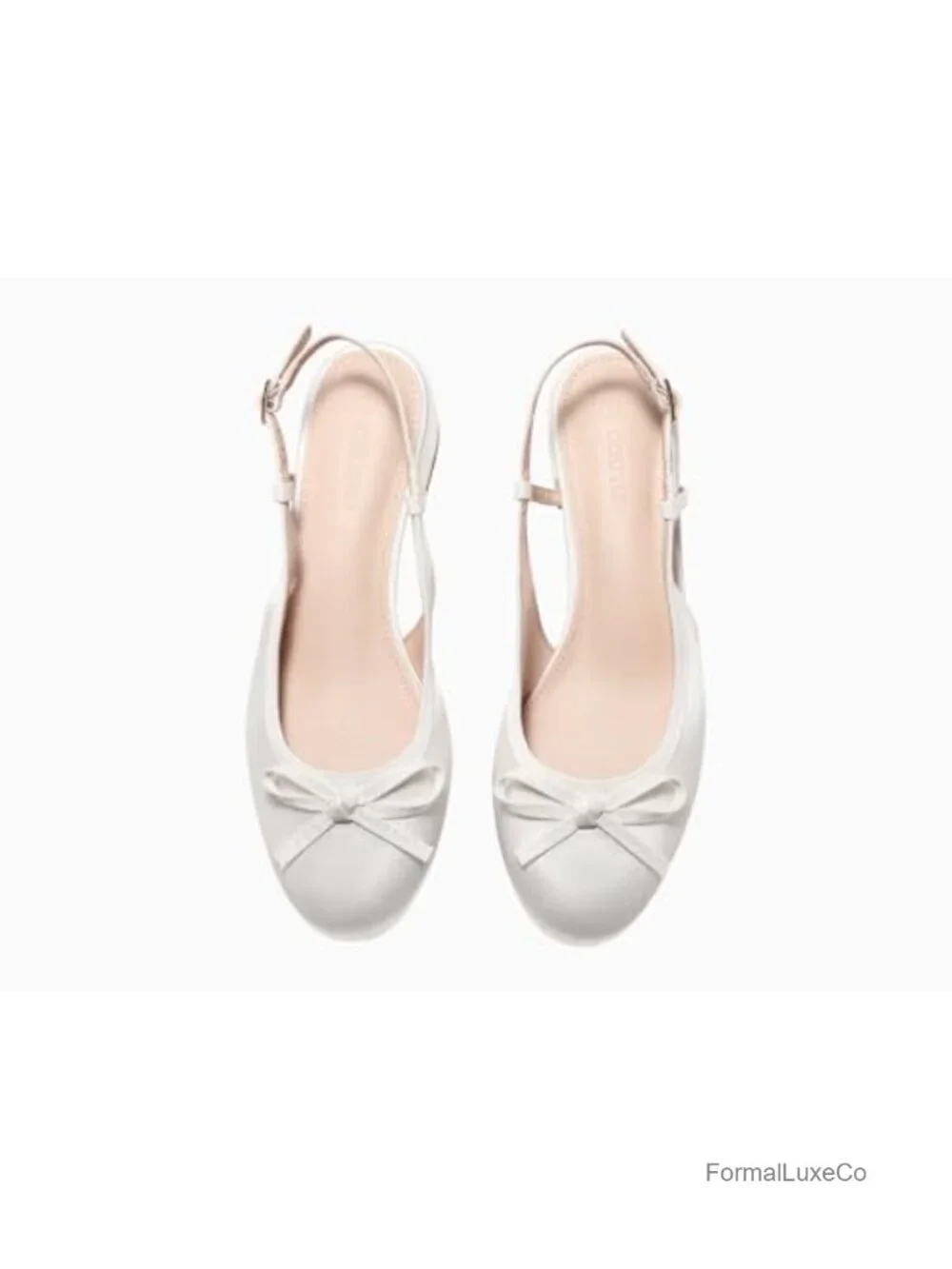 Chunky Low Heel Slingback Ballet Bow Pumps Closed Toe Wedding Dress Shoes